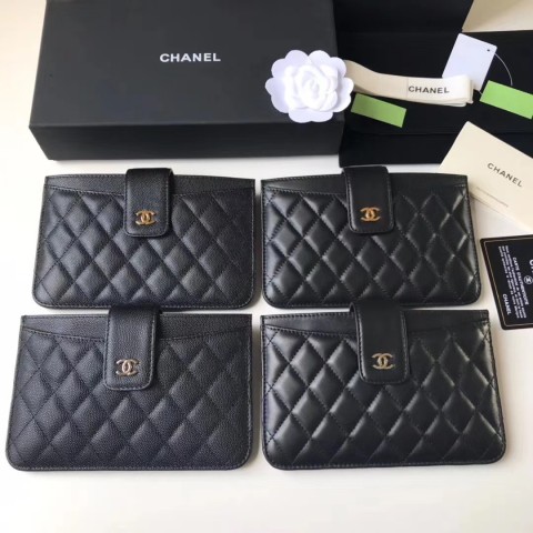 샤넬 클래식 캐비어 카드 홀더 파우치 블랙 금장 은장 A81902