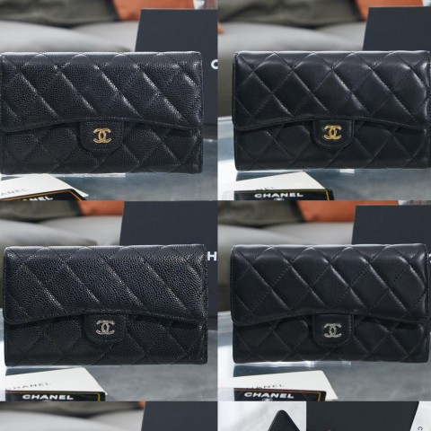 샤넬 클래식 캐비어 플랩 장지갑 블랙 금장 은장 A31506