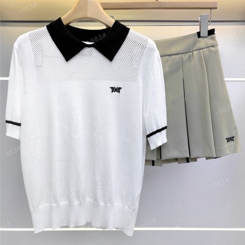 PXG 피엑스지여성 클래식 스웨터 폴로 골프반팔티 화이트